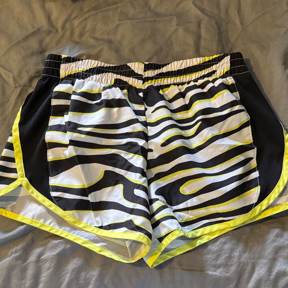 Danskin Now Zebra Print Athletic Shorts with Yellow Accents